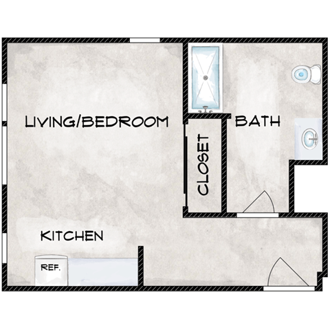 Floor plan for studio, 1 bath, 312 sqft